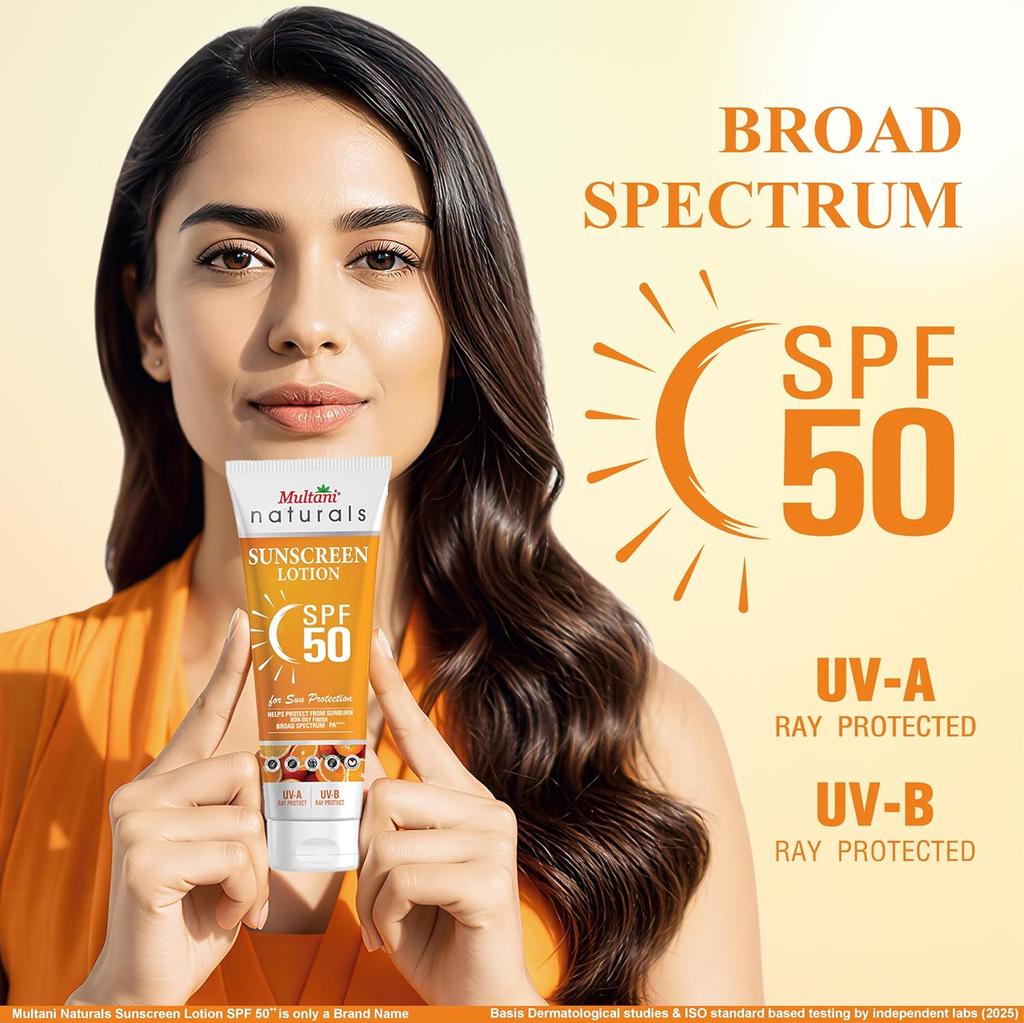 Multani Sunscreen SPF 50 PA++++ Lightweight Non Greasy No White Cast Broad Spectrum UVA UVB Protection 100 ml Pack of 1