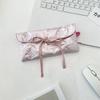 Classic Bowknot Pu Pencil Case With Zipper Closure For Students And Girls