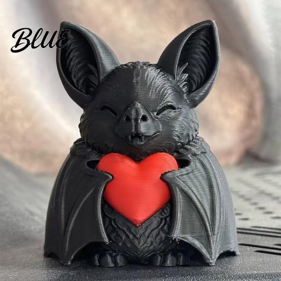 Glossy Red Bat Accent Cute Heart 3D Printed Halloween Decoration Novelty Tabletop Sculpture for Spooky Party Haunted