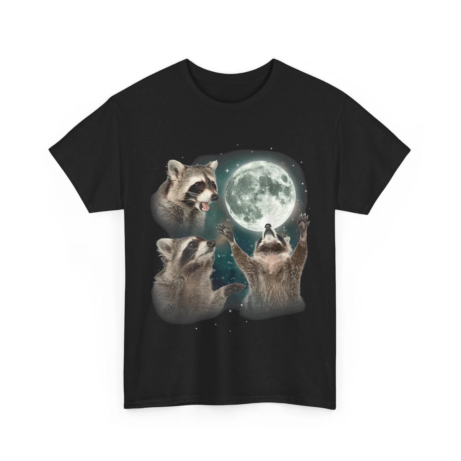 Raccoon T shirt, 3 Racoons Howling At Moon Funny Weird Cursed T shirt 3XL