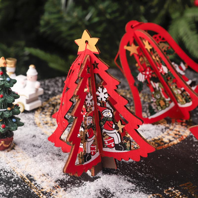 New Christmas Decoration 3D Hollow Bell Snowflake Craft Christmas Tree Wooden Pendant Elderly Gift Home Interior Scene Pendant