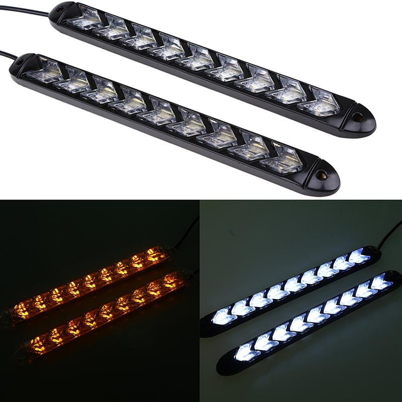 Flexibilné LED denné svietenie do auta Vodotesné šípkové blikače Výstražné svetlá Biely/Jantárový pásik Smerové svetlá