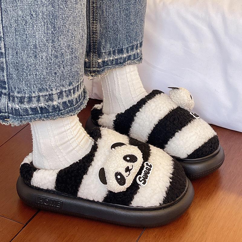 2025 Cute Cartoon Panda Women's Closed-Toe Non-Slip Cotton Slippers for Autumn & Winter