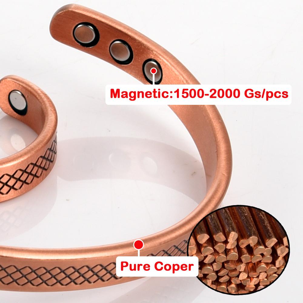 Vinterly Pure Copper Bracelets Magnetic Adjustable 6mm Wide Open Cuff High Magnet Health Energy Bangle Women Resizable Jewelry