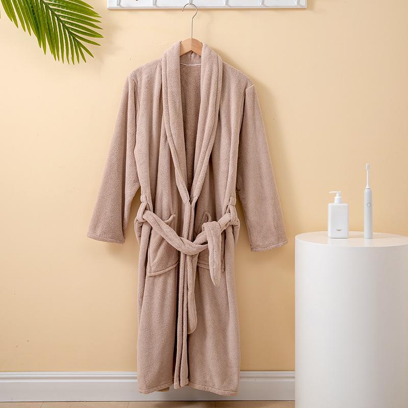 Unisex Coral Fleece Long Bathrobe: Soft, Thick, and Absorbent for Home, Salon, or Hotel Use