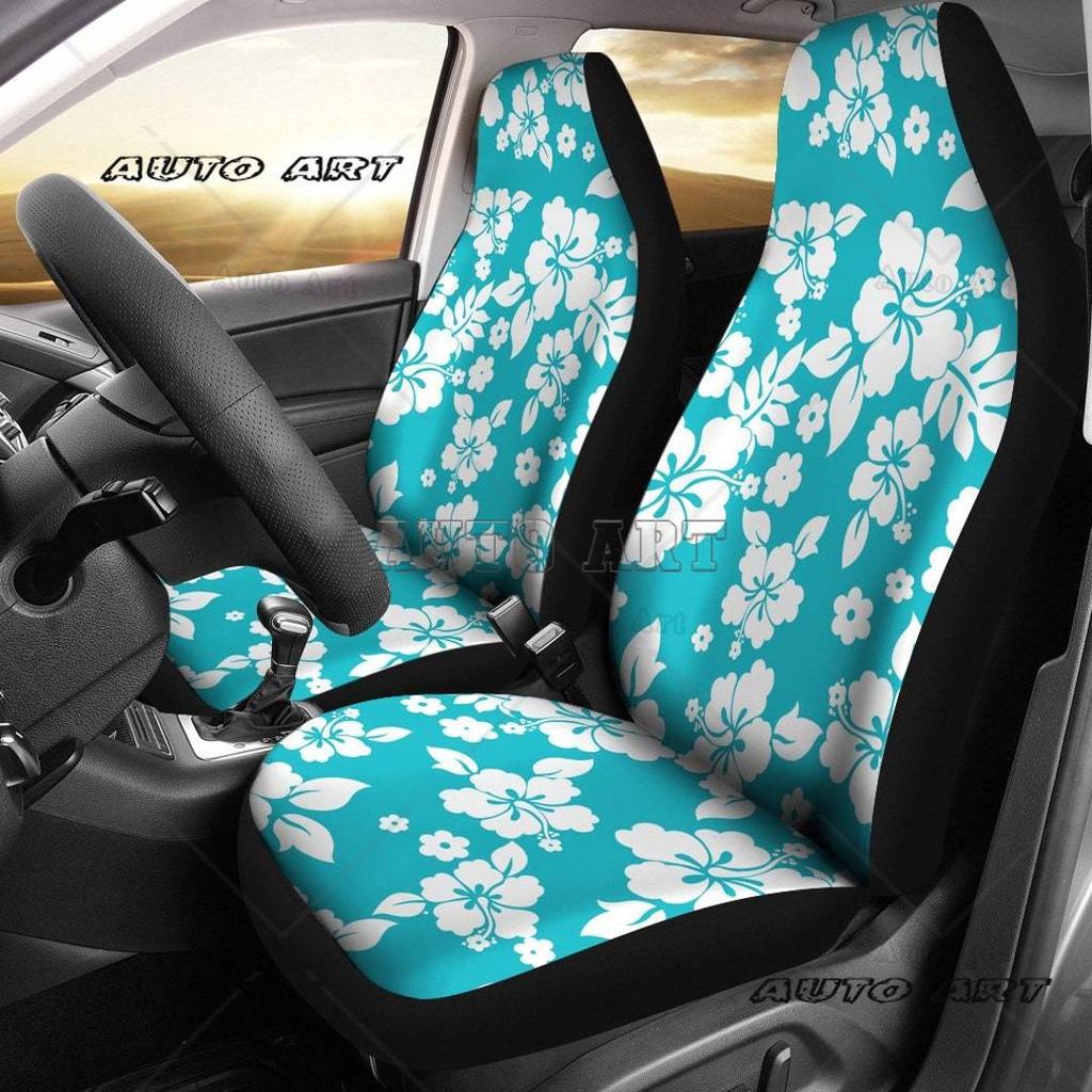 Set di Coprisedili per Auto con Fantasia Floreale Hawaiana di Ibisco Bianco Universali per la Maggior Parte dei Modelli di Auto e SUV