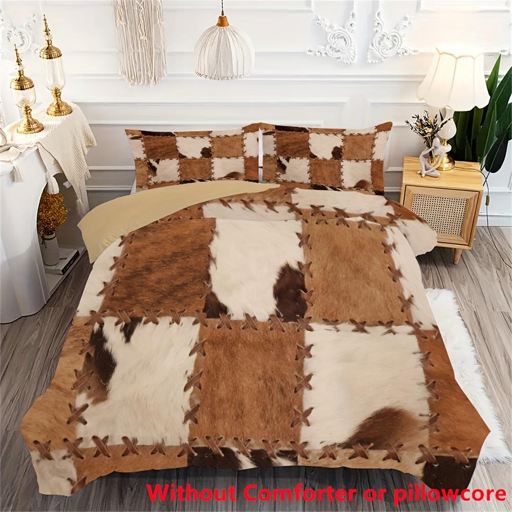 2/3pcs Patchwork Cow Fur Print Duvet Cover Set (1 Duvet Cover + 1/2 Pillowcase, Without Core), Stylish Cowhide Soft Comfortable