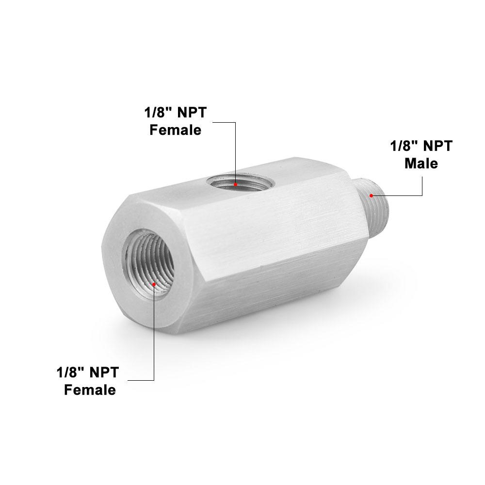 Oil Pressure Sensor Tee Adapter Turbo Supply Feed Line Gauge Female to 1/8 NPT Side Port Stainless Steel Hose T Fittings