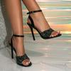 2026 Summer European and American Rhinestone Stiletto Heel Sandals for Women - Fashionable Socialite Style.