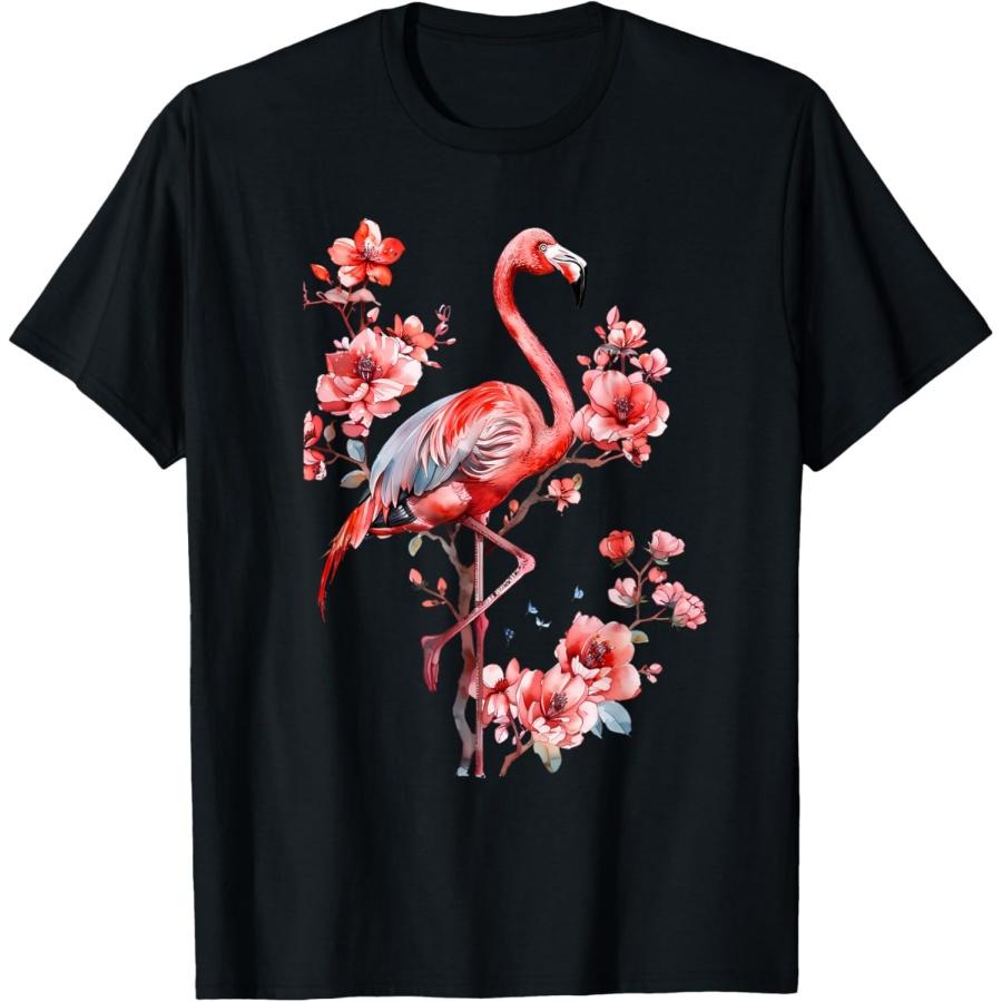 Flamingo Bird Floral Flamingo Lover Motif Nature Artwork T-Shirt XXXXXL чёрный