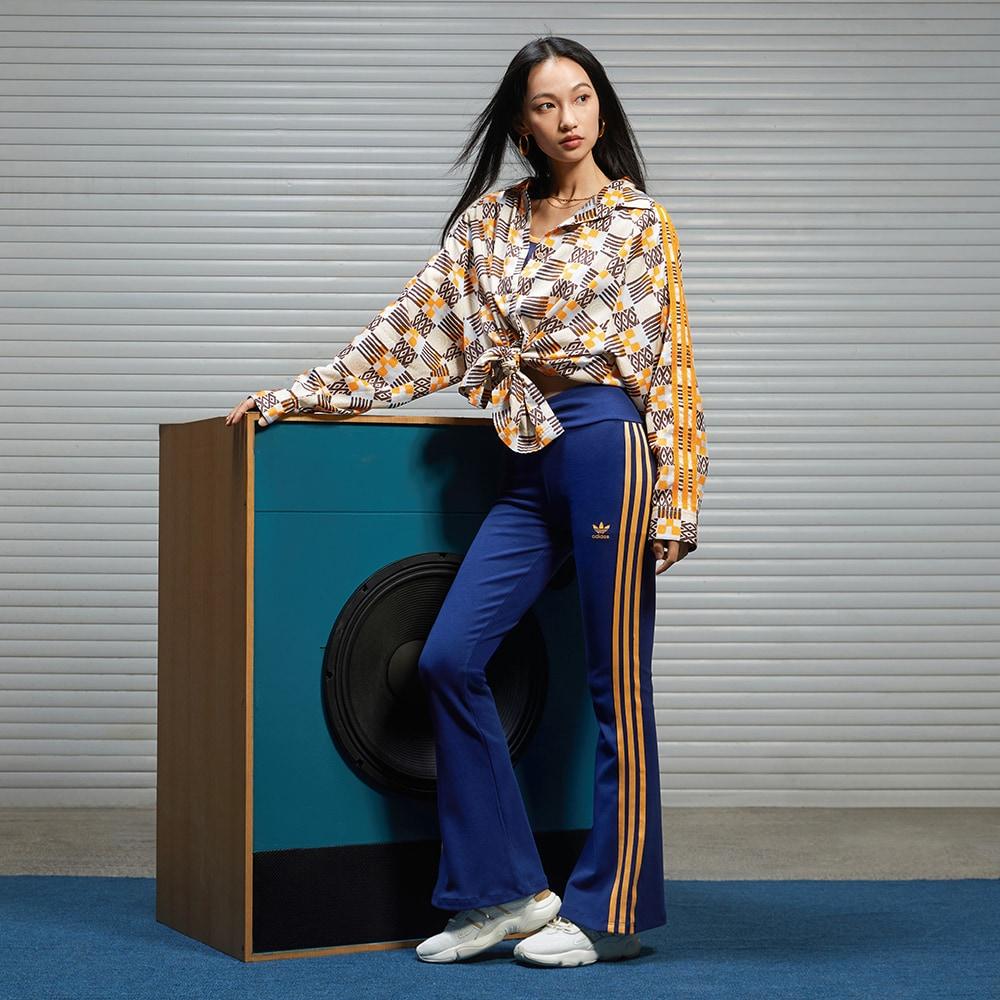 adidas Camicia Maniche Lunghe Originali Anni '80 con Strisce a Fantasia Completa e Colletto Classico Top da Donna Grigio Marrone JC6156