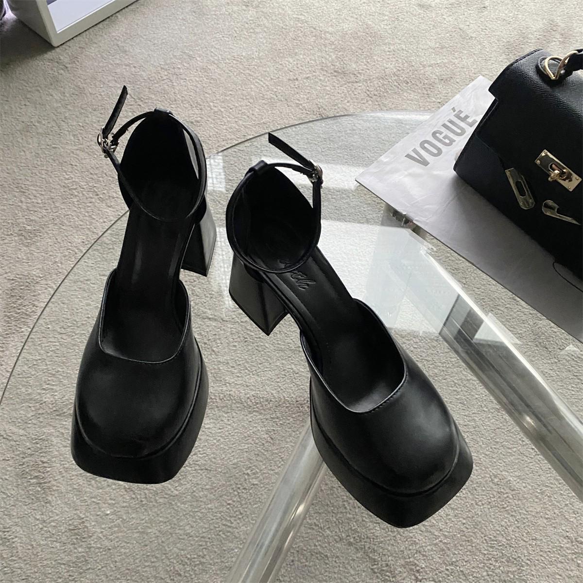 

Лето 2025 Французский стиль Женский темперамент Массивный каблук Закрытый носок Туфли на высоком каблуке 36