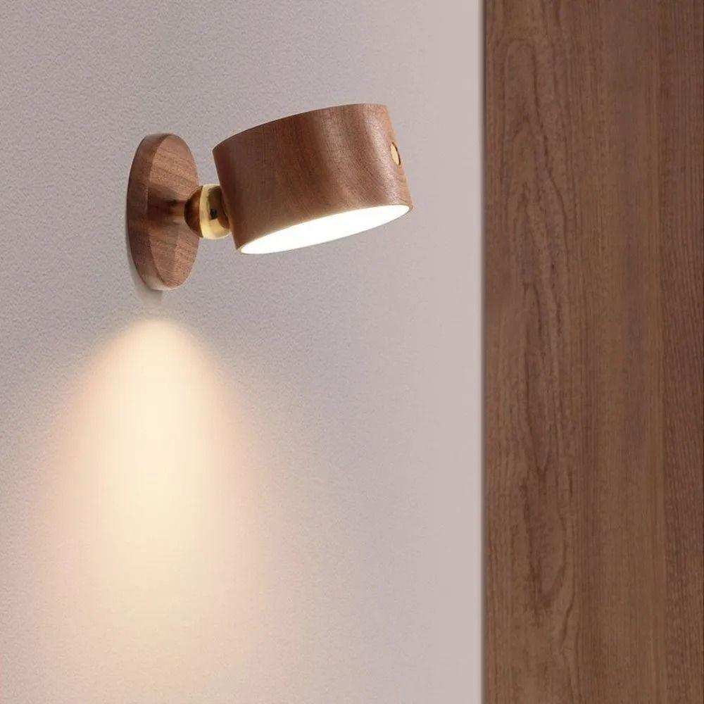 Dimmable Wooden Wall Mounted Lamp Touch Control USB Rechargeable Lamp  Bedroom Lighting