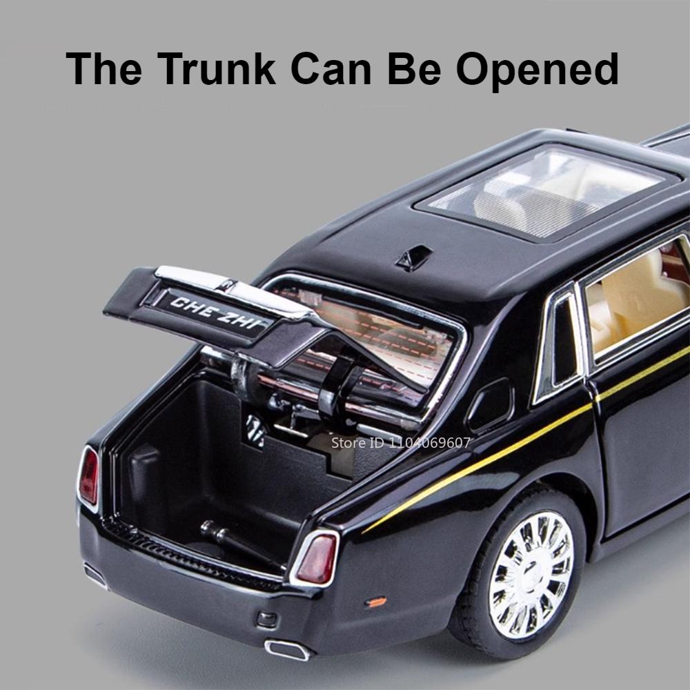 Scale 1:32 Rolls Royce Phantom Car Model Toy Metal Diecast Doors Opened Pull Back Sound Light Vehicle Models for Boys Kids Gifts