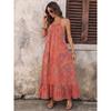 Bohemian Vacation Style Loose Abstract Print Halter Backless Long Dress For Women
