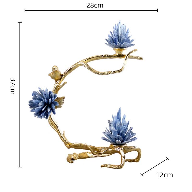 Natural Crystal Stone Branches Golden Bird Metal Branch Sculpture Golden Tree Metal Figurine Room Decoration Accessories