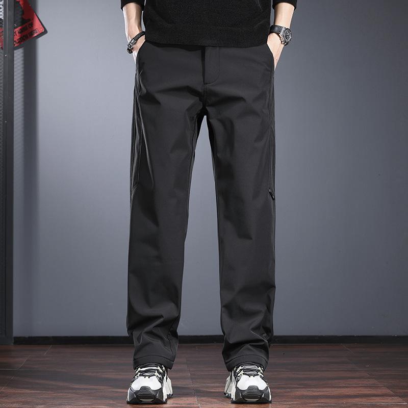 High-end Three-proof Casual Pants Men's Autumn and Winter Loose Straight Charging Trousers Light Outdoor Mountaineering Soft Shell Velvet Pants