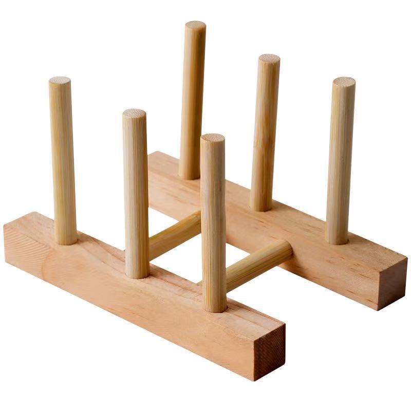 Creative Wooden Dish and Bowl Draining Rack - Solid Wood Kitchenware Storage.
