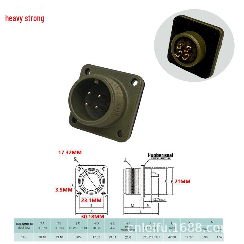 Heavy Duty 4-Pin Male-Female Connector US Plug MS3106A-14S-2S Socket MS3102A-14S-2P