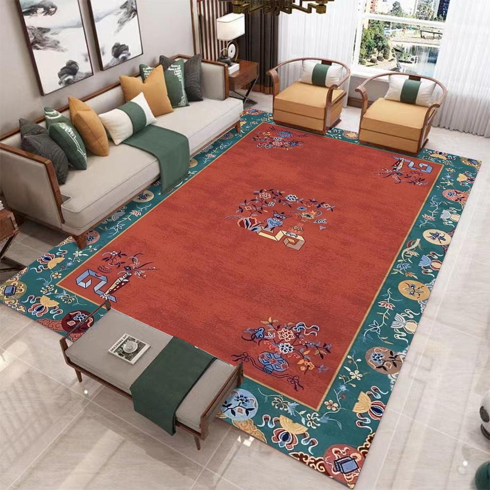 Blumenteppich im chinesischen Stil für Wohnzimmer Heimdekoration Sofabereich Teppiche Rutschfester Schlafzimmerteppich Waschbare Fußmatte