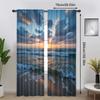 2pcs Tropical Beach Ocean Waves Curtains - Vibrant Sunset Print, Semi-Transparent Polyester, Machine Washable, Perfect for Bedro