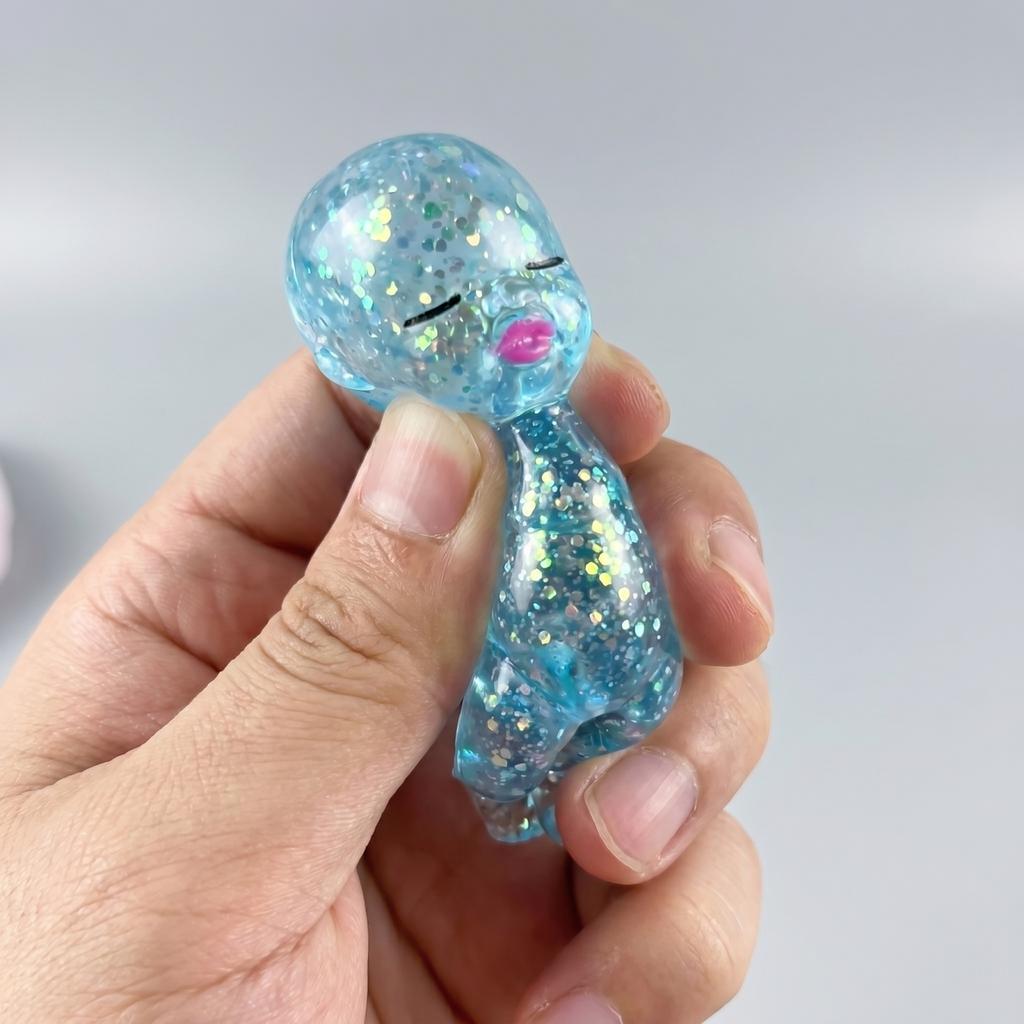 Soft Glitter Squeeze Doll Toy 11cm Stress Relief Fidget Figure for Children and Adults Sensory Relaxation Decor
