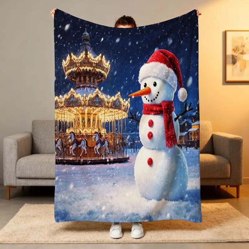Festive Winter Fantasy Design Flannel Blanket - For Sofa, Travel, Bed, Camping, Office, Decoration, Multipurpose - Christmas 130x150cm