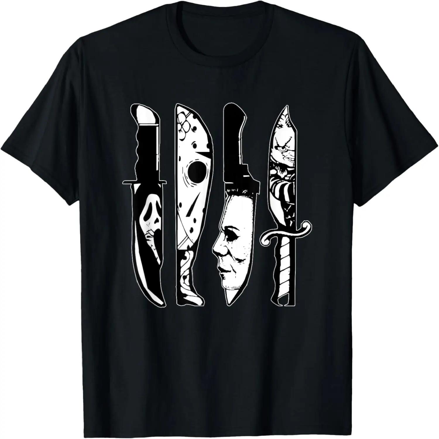 Horror Movie Characters in Knives, Funny Halloween Films T-Shirt S