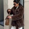 Autumn and winter environmentally friendly artificial fur imitation fur effect medium and long women's jacket suit collar jacket