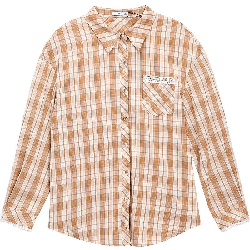 Betu Women s Plaid Contrast Lace Trim Commuter Shirt Top L