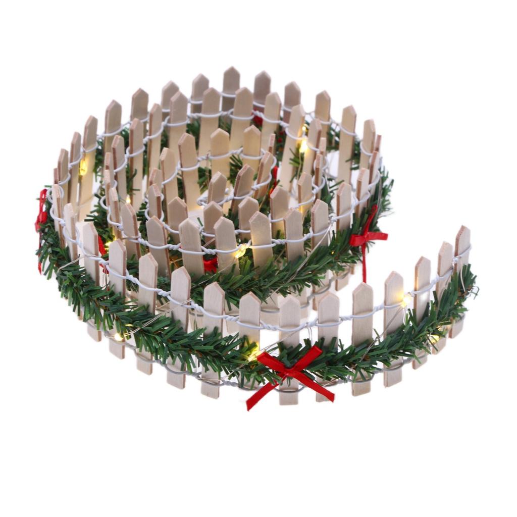MicoLandscape Christmas Elf Fairy Garden Miniature Wooden Fence Handmade LED Light String Vine Landscape Greenery Evergreen Prop