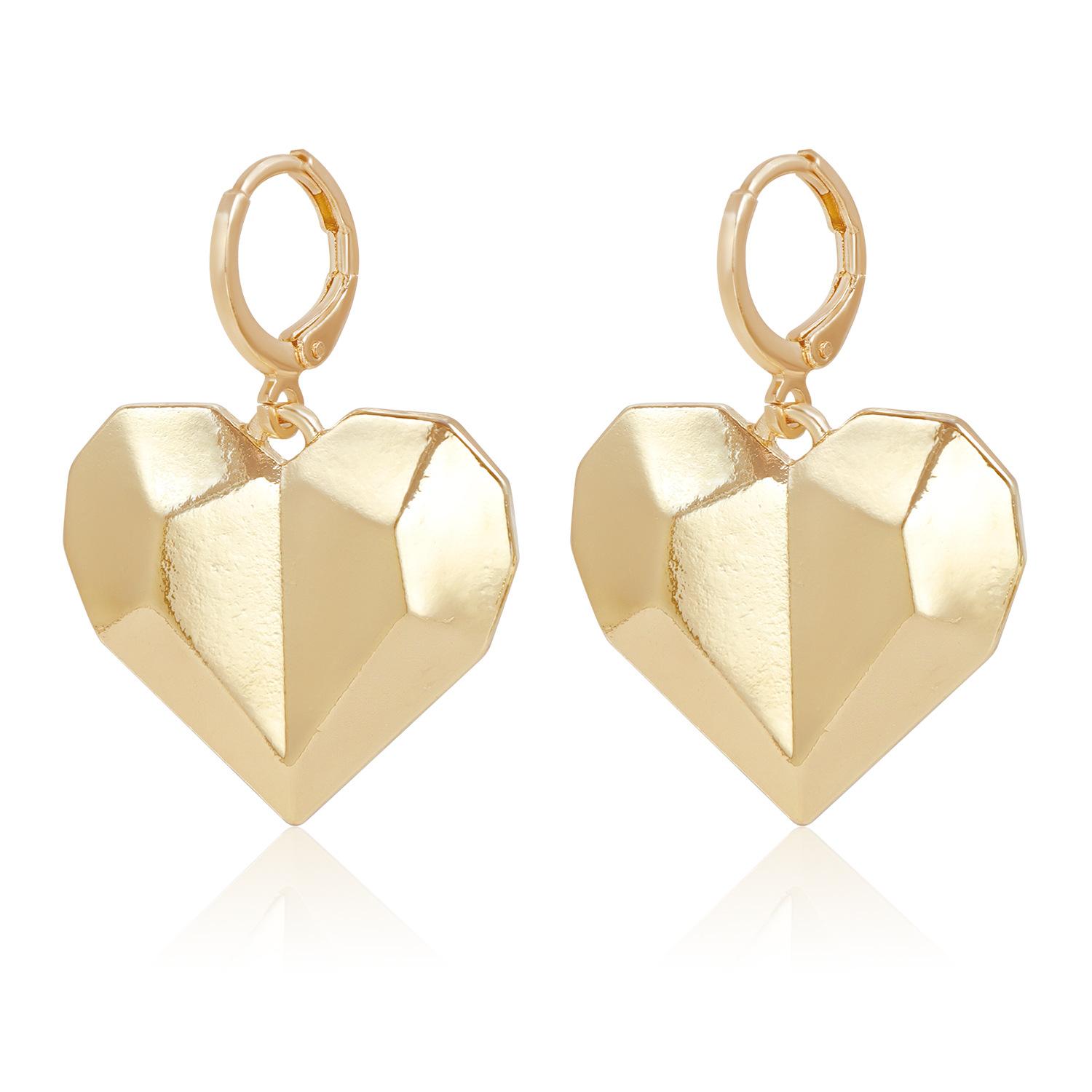 INS love retro design stud earrings exaggerated geometric symmetry heart earrings