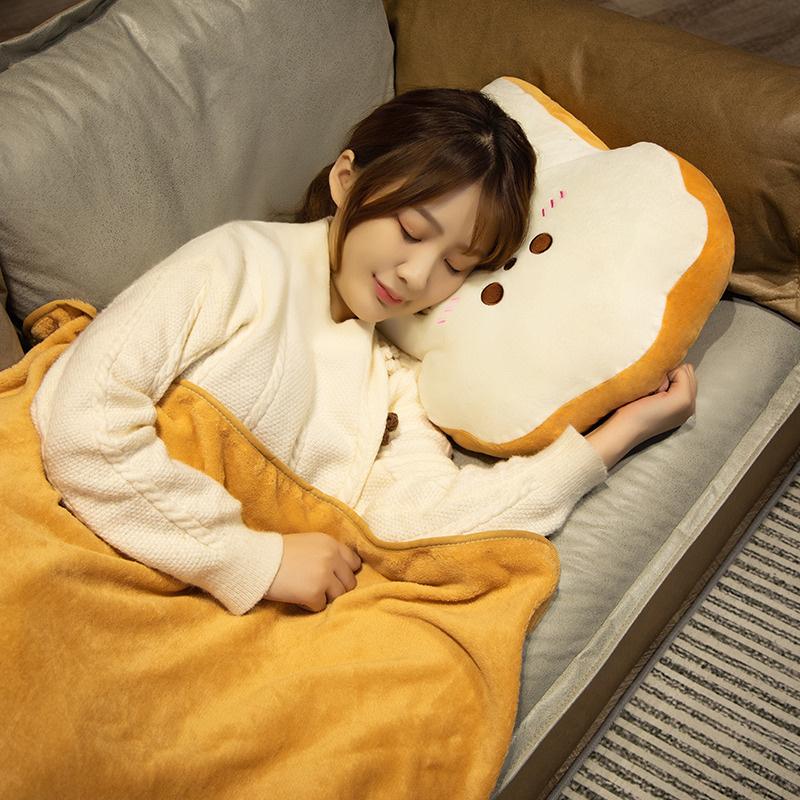 Soft Toast Bread Plush Stuffed Toy Doll Pillow Warm Blanket Sofa Bed Decor Cushion Cute Baby Kid Girlfriend Sleeping Gift