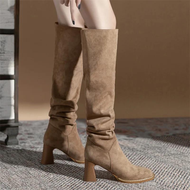 Women Long Boots Sexy High Heels Suede Lace Up Over The Knee Boots Autumn Winter Warm Shoes Female Slim Thigh High Boots Party