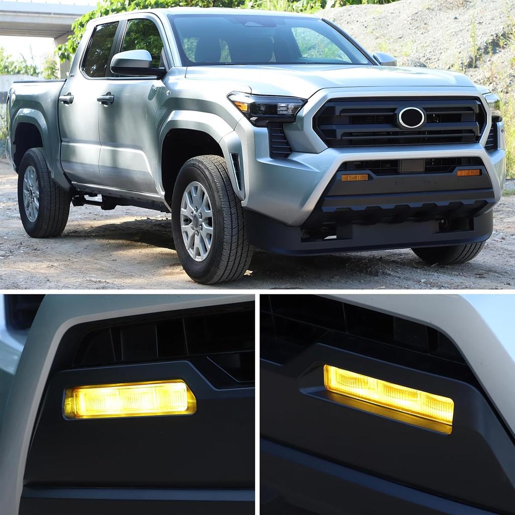 Daeiclru Front Fog Light Cover Trim Compatible with Toyota Tacoma 2024 2025+, Front Bumper Fog Light Shell Trim Cover Yellow Transparent Protector