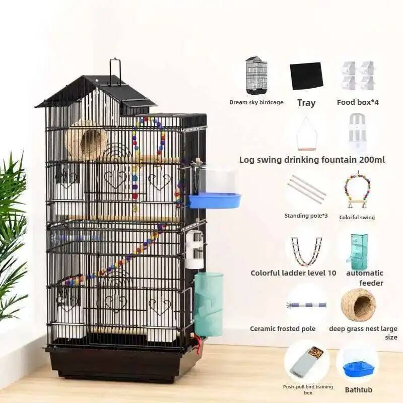 Budgie Parrot Cage Bird Cage Special Black Phoenix Peony Bird Breeding Cages Large Home Metal Luxury Viewing Villa Bird House L