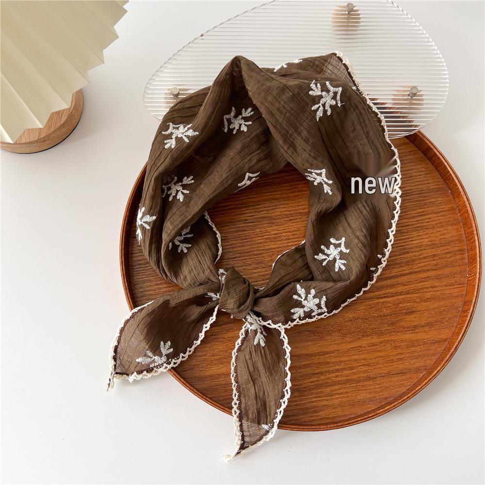 Korean Style Cotton Linen Lace Triangle Scarf: Women's Spring/Summer Neck and Sun Protection Accessory