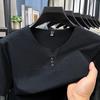 Men's Business Casual Three Button V-neck Short Sleeved T-shirt Korean Style Summer Comfortable Versatile Top