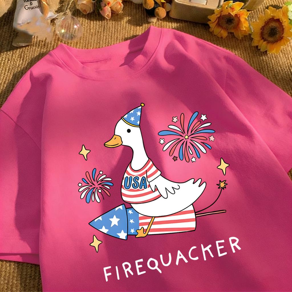 Usa'S Big Goose On A Rocket Design T-Shirt Unisex Cotton Summer Basics Tee Vintage Clothing Unisex Loose Fashion Streetwear