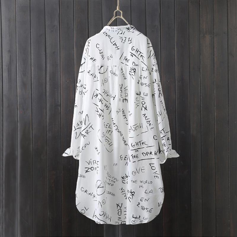 Camisa de Sol de Verano para Mujer Manga Larga Corte Holgado Blusa de Botones Protección Estampado de Letras Top Ligero Abrigo Delgado de Longitud Media