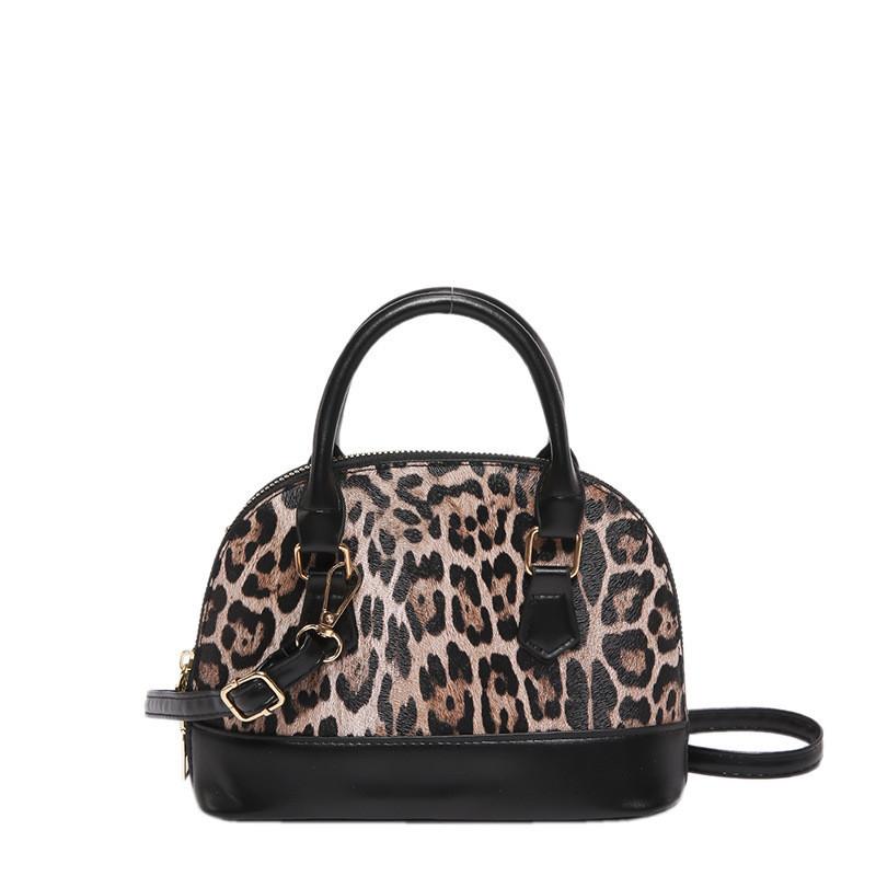 

Chic Urban Leopard Print Shell Bag Stylish Pu Leather Shoulder Handbag For Women
