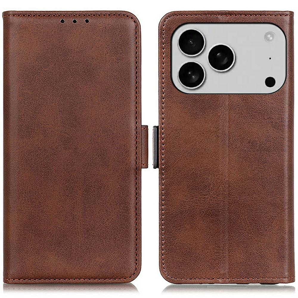 For iPhone 17 Pro Case Stand Cowhide Texture PU Leather Phone Cover