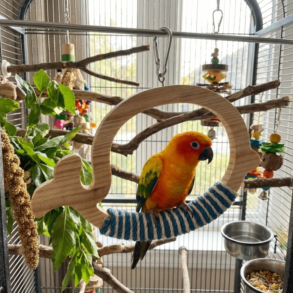 Wear Resistant Parrot Swing Toy Wooden Interactive Bird Toy Parrot Play Rack  Beak Sharpening