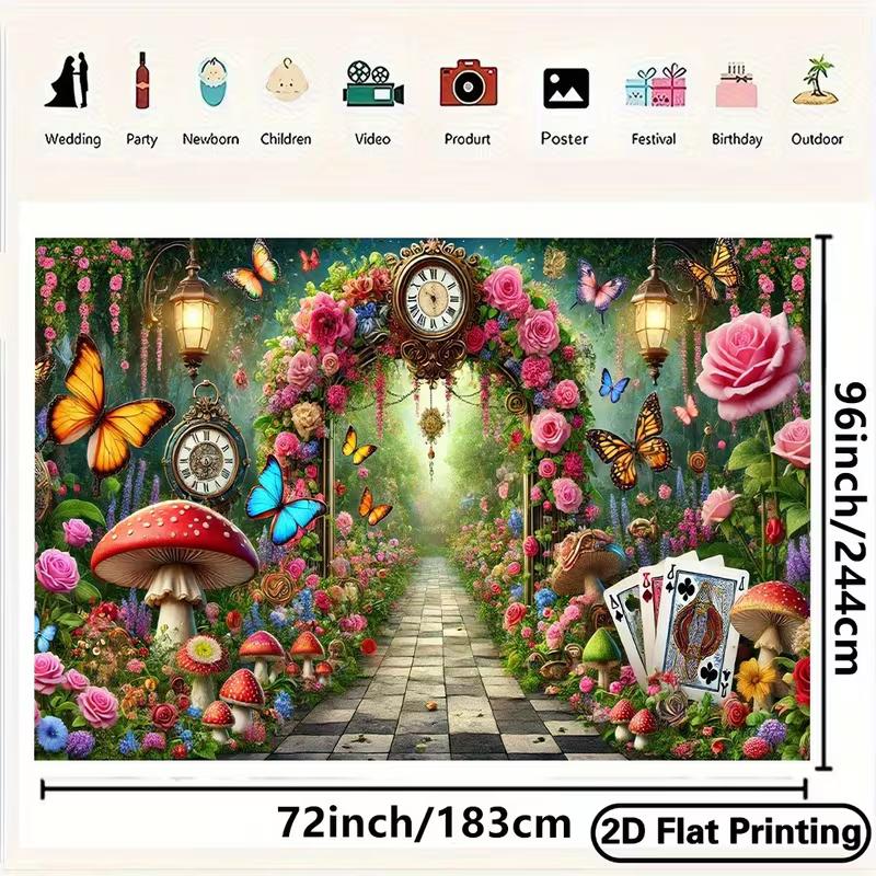 2D Whimsical Wonderland Mushroom & Card Backdrop for Studio & Party