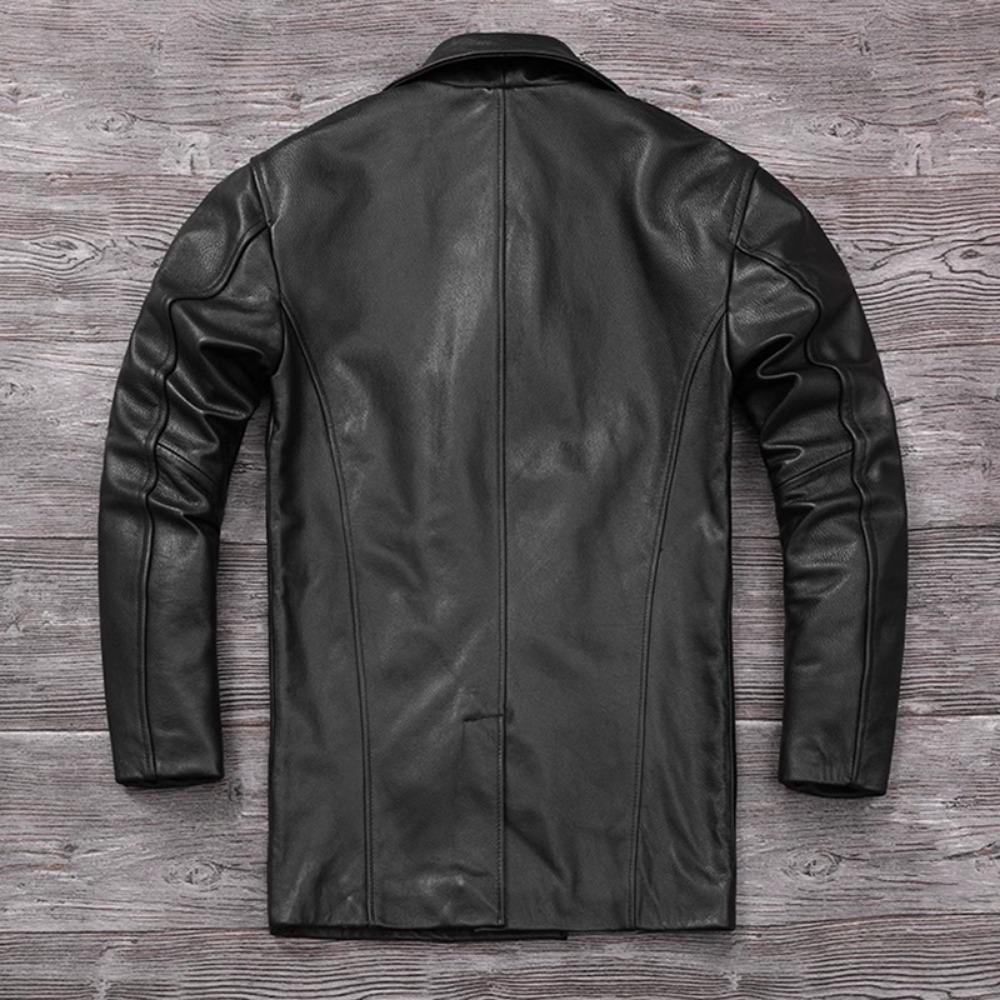 Chinese Size Long Men Leather Coat Genuine Soft Cow Leather Classic Double Breasted Turn Down Collar Leather Jackets For Men Clothing Autumn