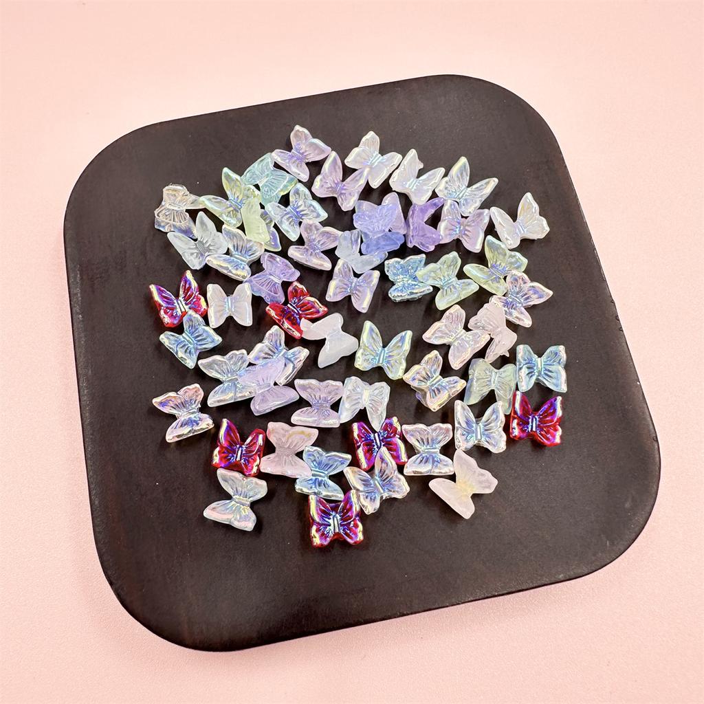 100Pcs 6mm AB Nail Art  Handmade No Holes Butterfly Shape Resion Beads Spacer Beads Loose DIY For Jewelry Makeing Charms Colour