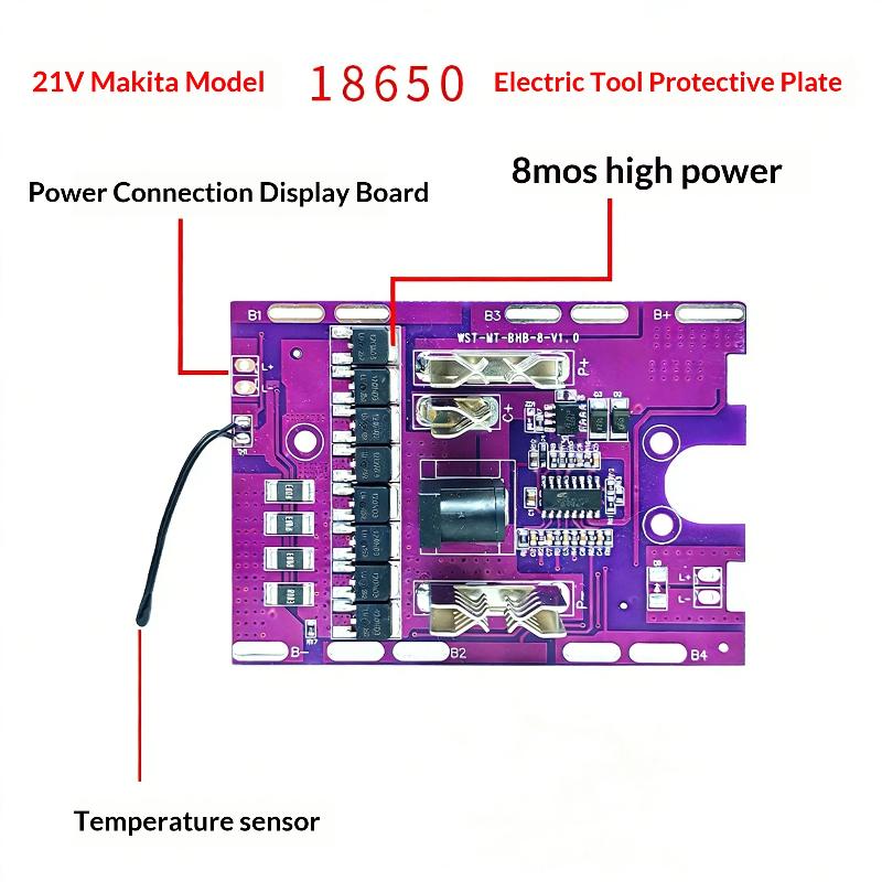 

1Pcs Universal 21V 8Mos Li-Battery Protection Board For Electric Tools With Balancing Circuit And Temperature Protection one size
