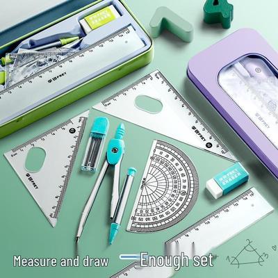 Schüler Zirkel & Lineal Set - Niedliches Prüfungsfertiges Set mit Winkel und Boxlineal für den Schulanfang
