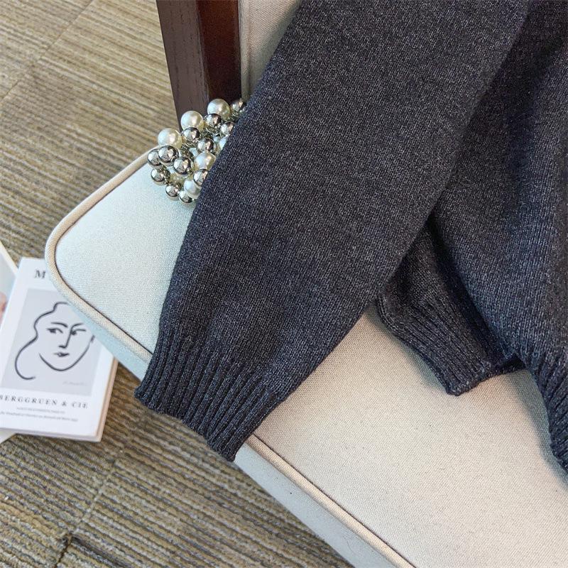 Plus Size V-Neck Knit Sweater: Slimming, Loose Fit, Mid-Length, Long Sleeve (Sizes Up To 350 Jin)