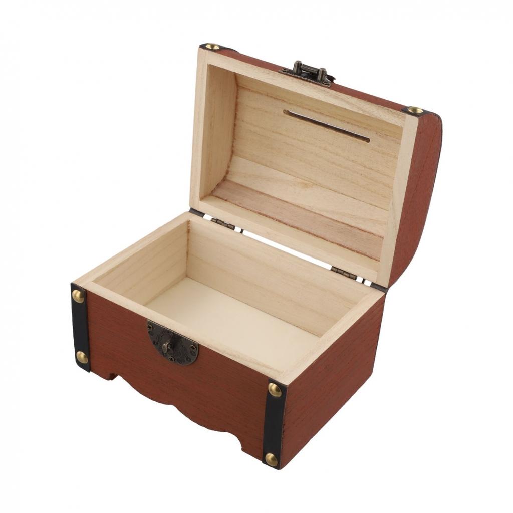 Decorative Storage Coin Box Piggy Bank Wooden Treasure Chest